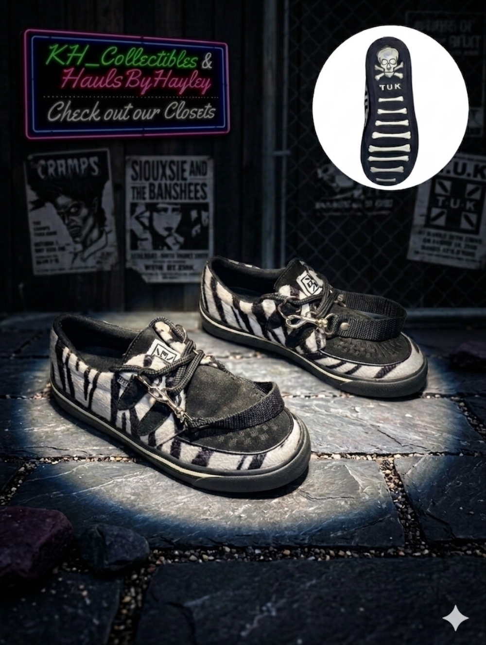 T.U.K. Zebra Faux Fur Suede Bondage Strap Creeper Sneakers Shoes Women 7 Men 5